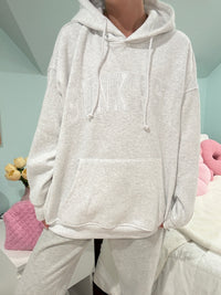 Pearl Grey With White Letters Sunkissed Varsity Embroider Hoodie