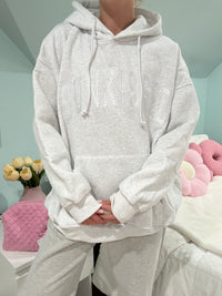 Pearl Grey With White Letters Sunkissed Varsity Embroider Hoodie
