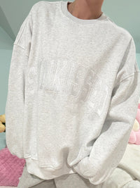 Pearl Grey and White Thread Sunkissed Varsity Embroider Sweatshirt
