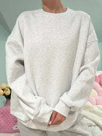 Pearl Grey and White Thread Sunkissedcoconut Embroider Sweatshirt
