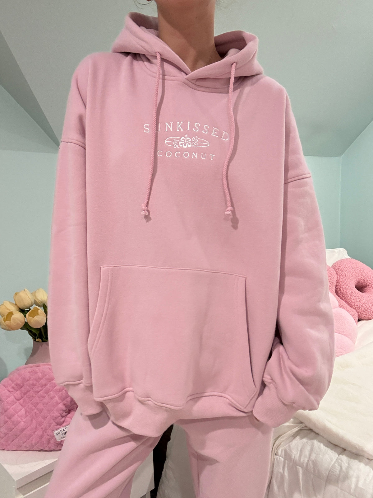 Mauve Mist Sunkissedcoconut Embroider Hoodie