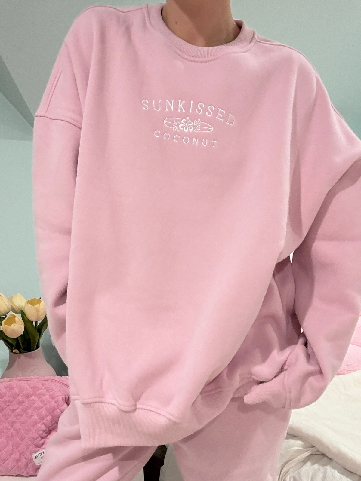 Mauve Mist Sunkissedcoconut Embroider Sweatshirt