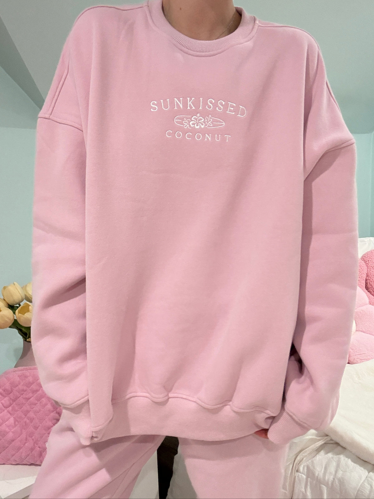Mauve Mist Sunkissedcoconut Embroider Sweatshirt