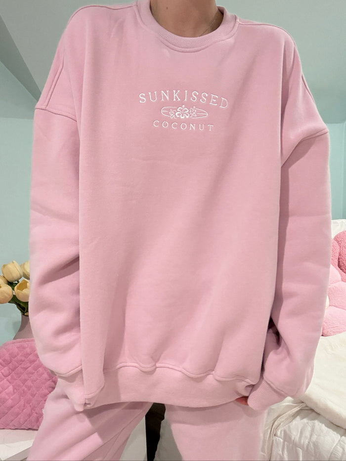 Mauve Mist Sunkissedcoconut Embroider Sweatshirt