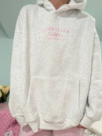 Pearl Grey and Pink Thread Sunkissedcoconut Logo Embroider Hoodie