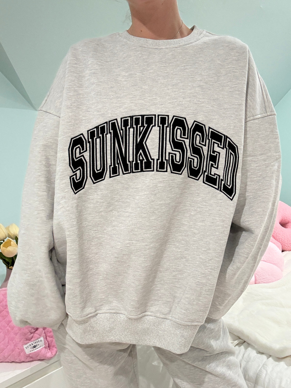 Afternoon Grey Sunkissed Varsity Embroider Sweatshirt