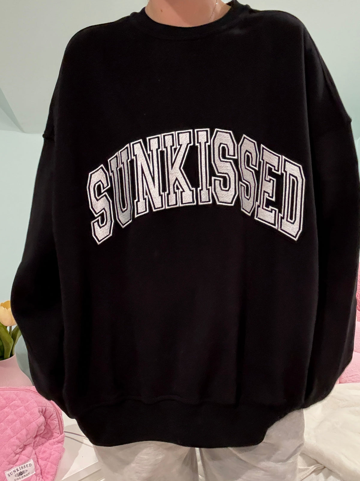 Black Sunkissed Varsity Embroider Sweatshirt