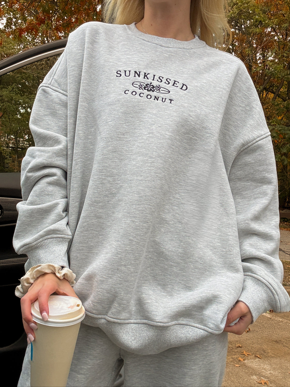 Afternoon Grey Sunkissedcoconut Embroider Sweatshirt