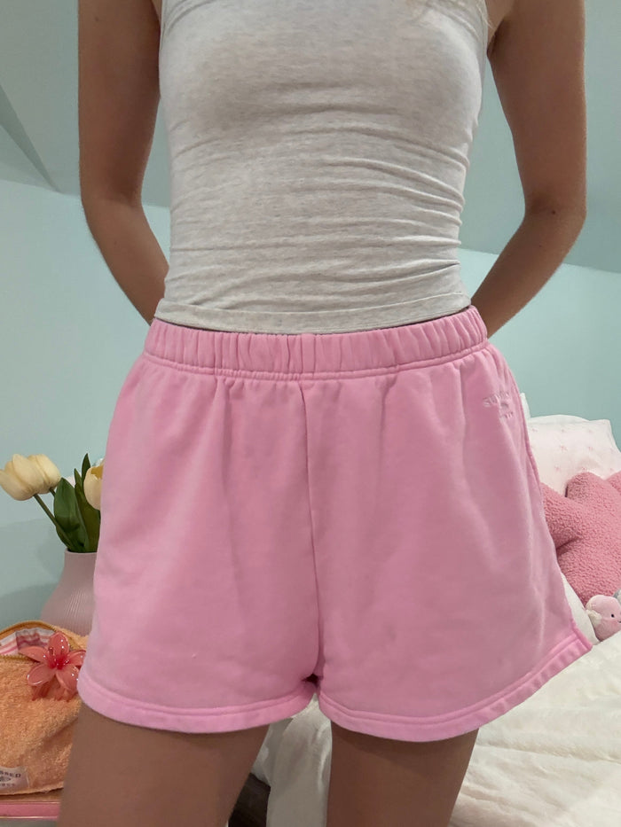 Bubblegum Pink Embroidered Sweat Shorts 100% Cotton
