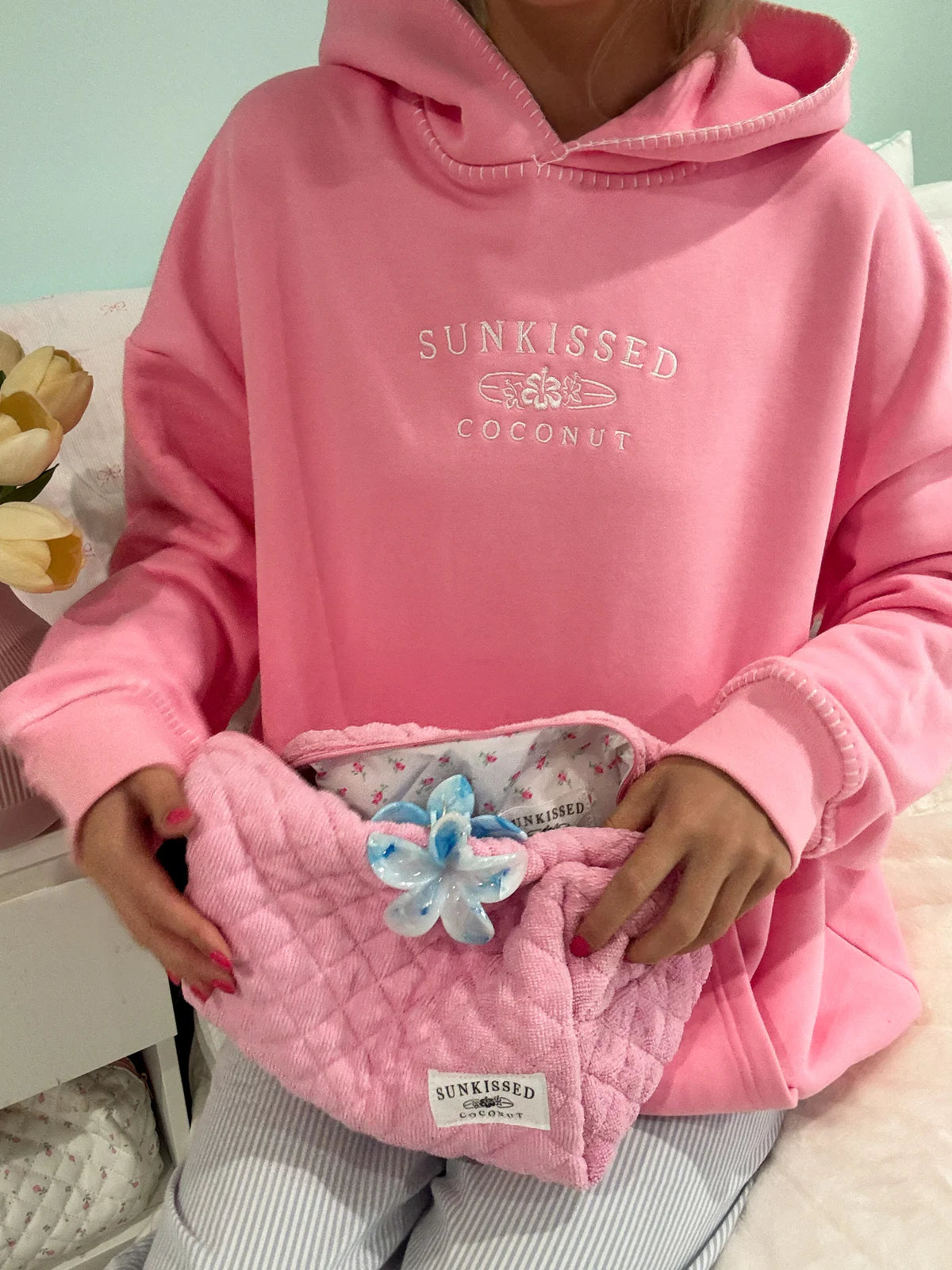Stitched Sunkissedcoconut Embroidered Oversized Hoodie 100% Cotton
