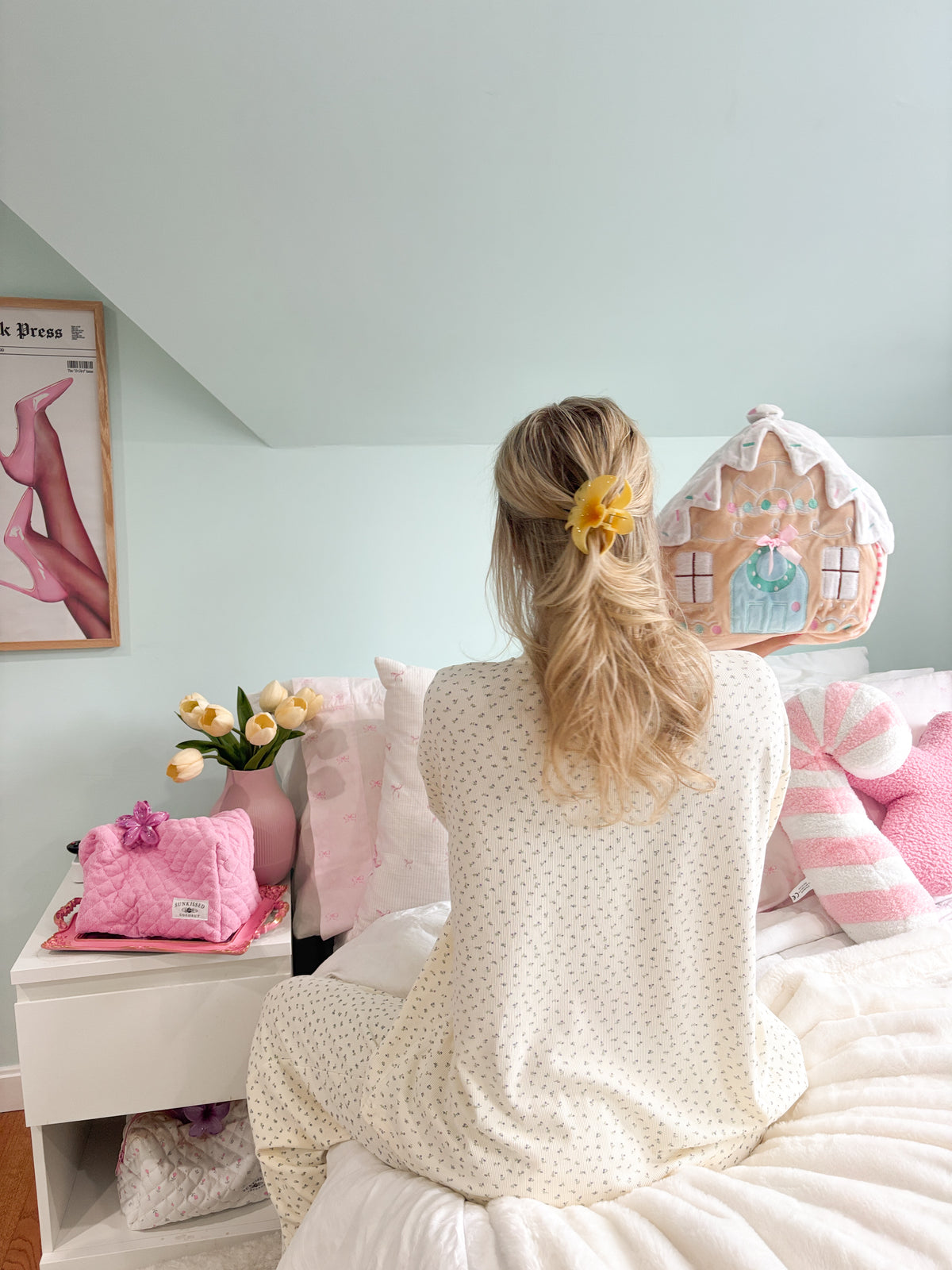 Pale Floral Long Sleeve Pajama Top