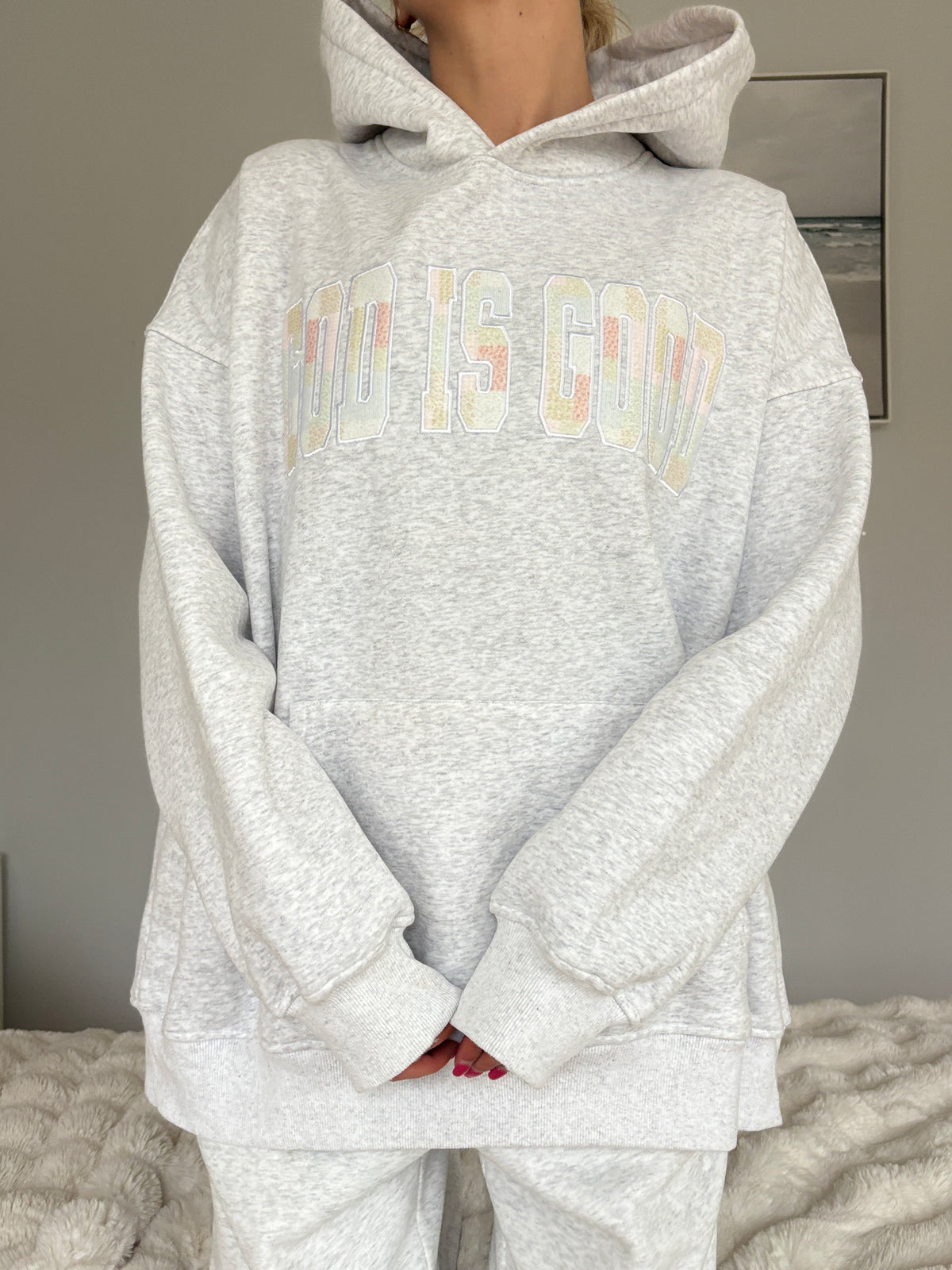 God Is Good Quilted Pastel Embroidered Hoodie
