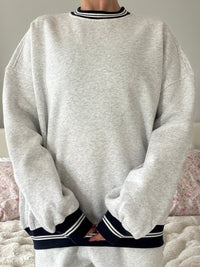 Blank Pearl Grey And Black Preppy Crew Sweatshirt