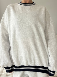 Blank Pearl Grey And Black Preppy Crew Sweatshirt