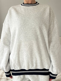Blank Pearl Grey And Black Preppy Crew Sweatshirt