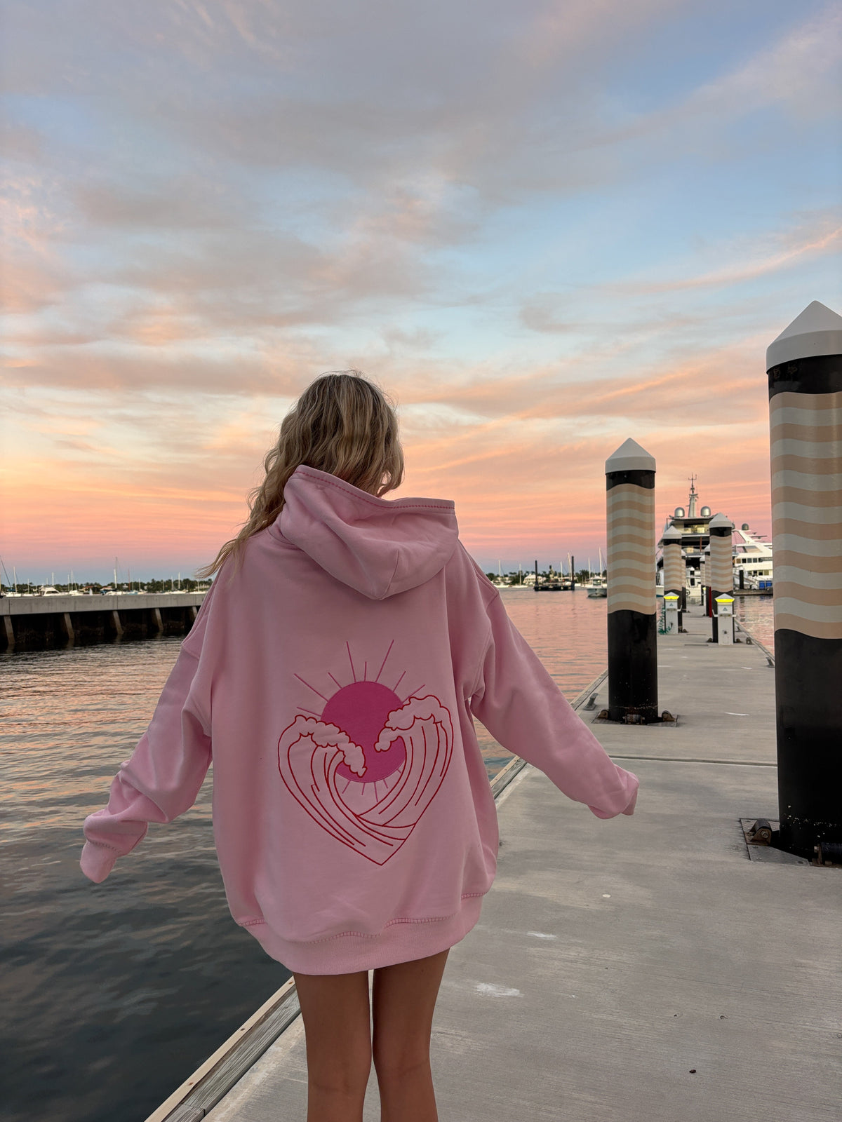 Bubblegum Pink Ocean Heart Stitched Hoodie