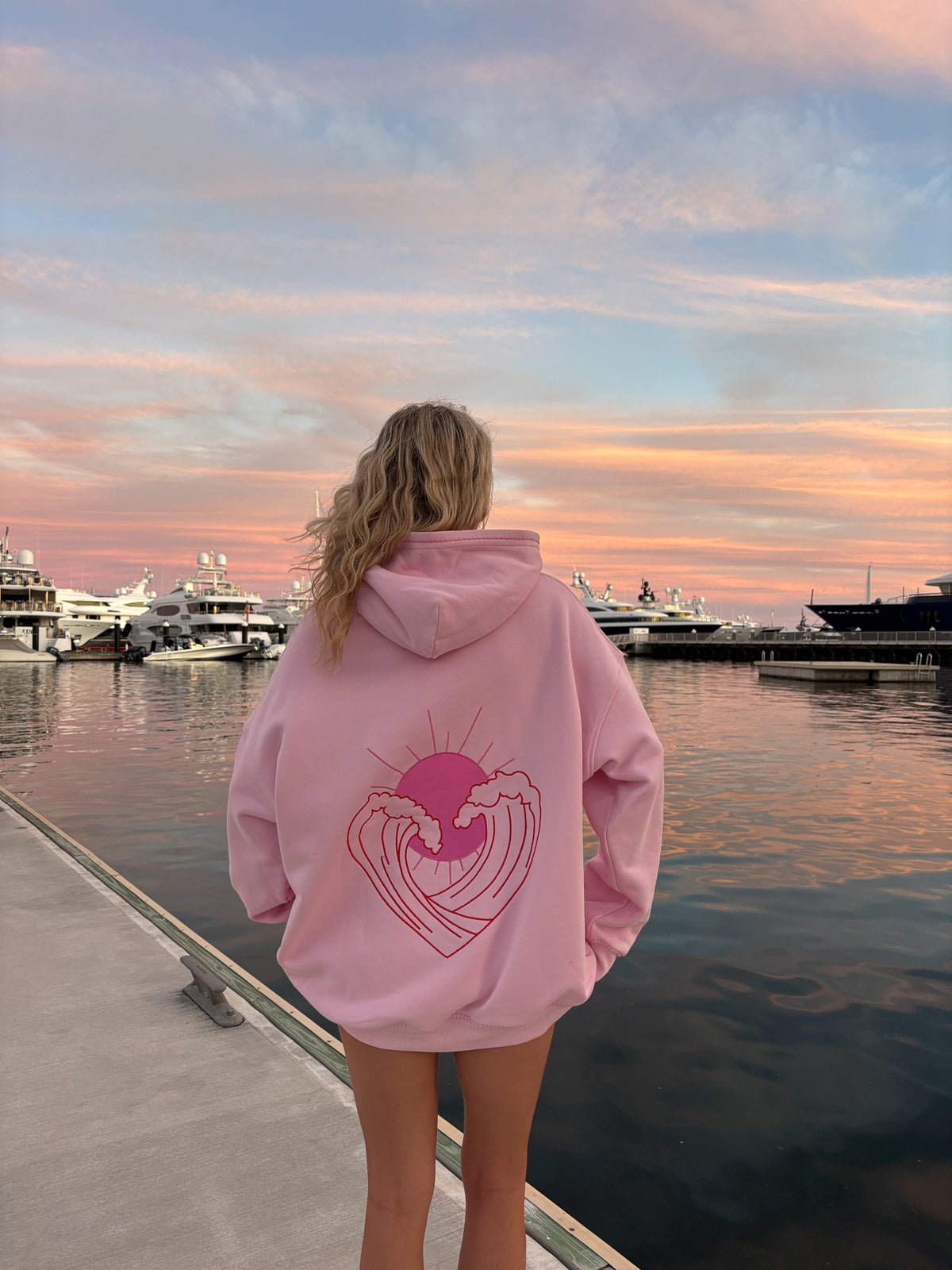 Bubblegum Pink Ocean Heart Stitched Hoodie