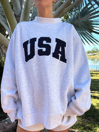 Pearl Grey Navy Blue Polka Dot USA Mockneck Sweatshirt