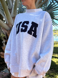 Pearl Grey Navy Blue Polka Dot USA Mockneck Sweatshirt