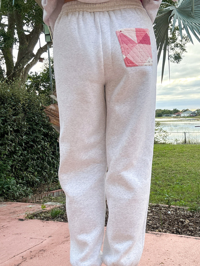 Pearl Grey Gemma Patchwork Quilted Jogger Sweatpants