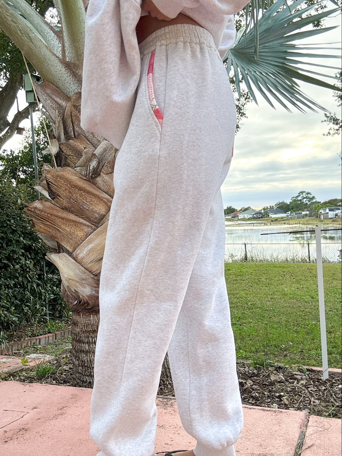 Pearl Grey Gemma Patchwork Quilted Jogger Sweatpants