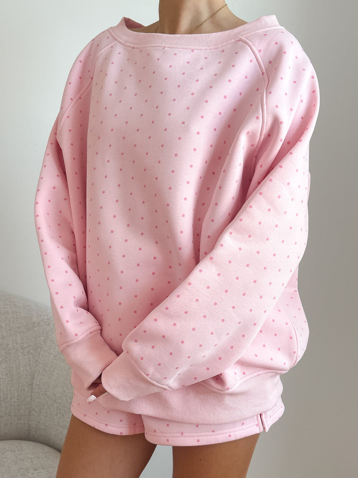Polka Dot Off The Shoulder Sweatshirts