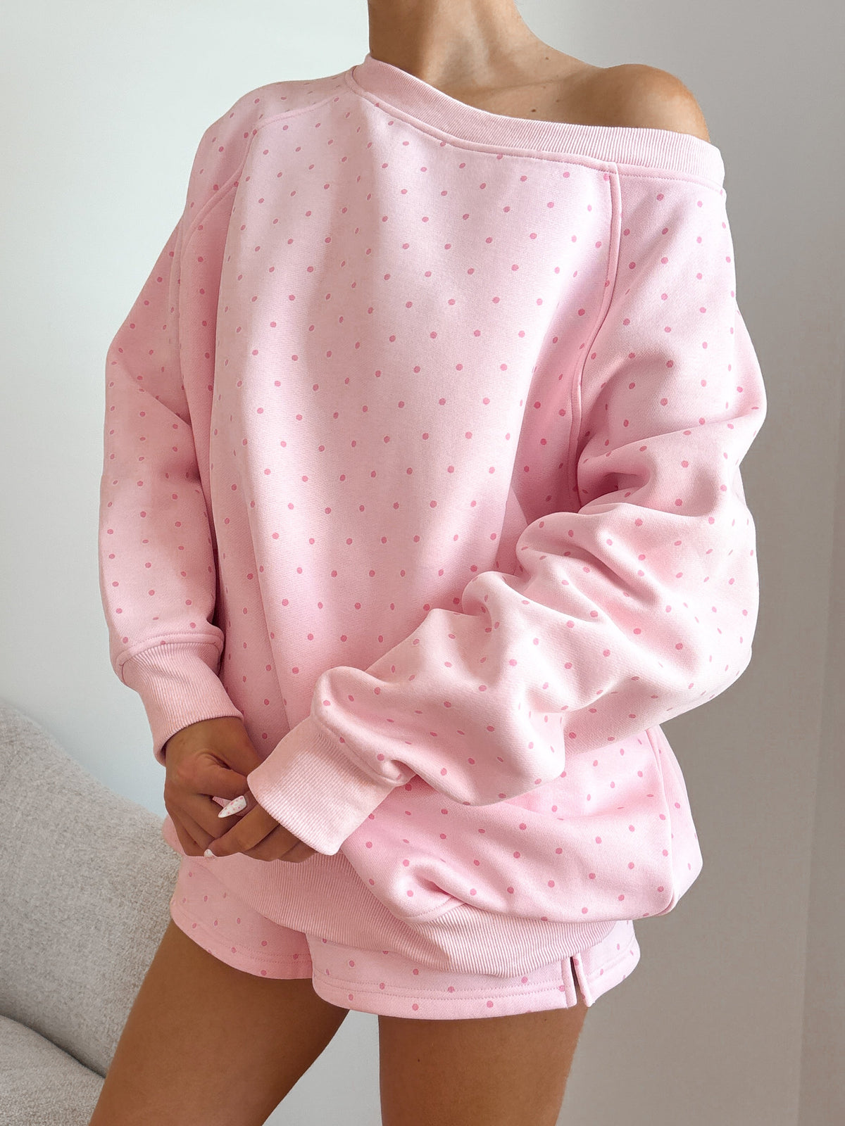 Polka Dot Off The Shoulder Sweatshirts