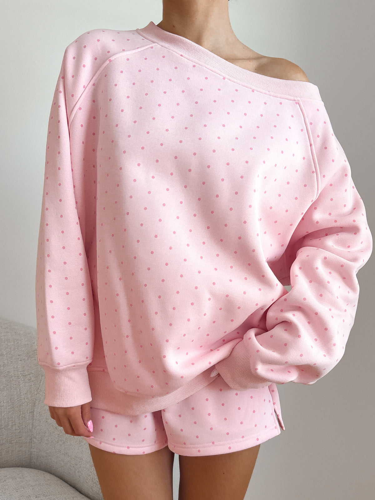 Polka Dot Off The Shoulder Sweatshirts