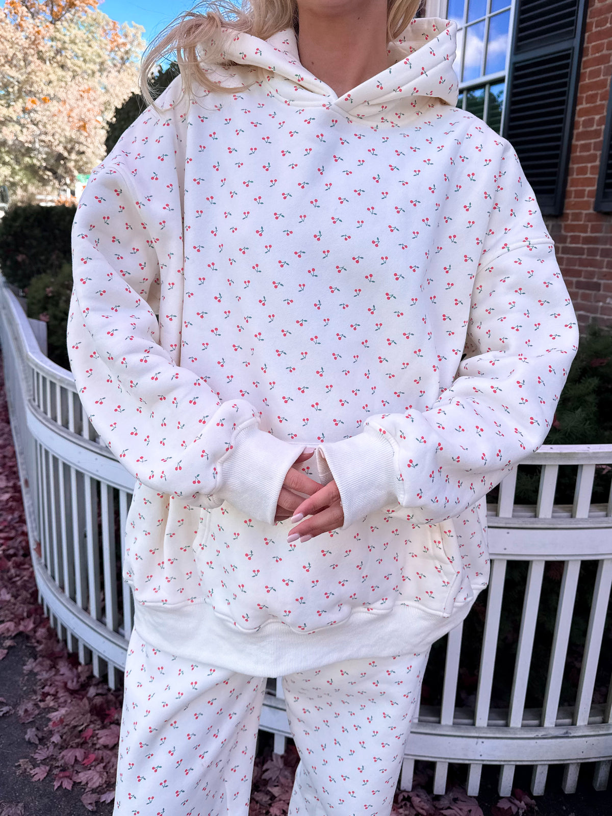 Blank Ivory Cherries All Over Hoodie