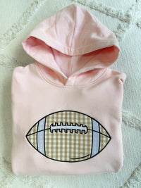 Light Pink Game Day Gingham Football Embroider Hoodie