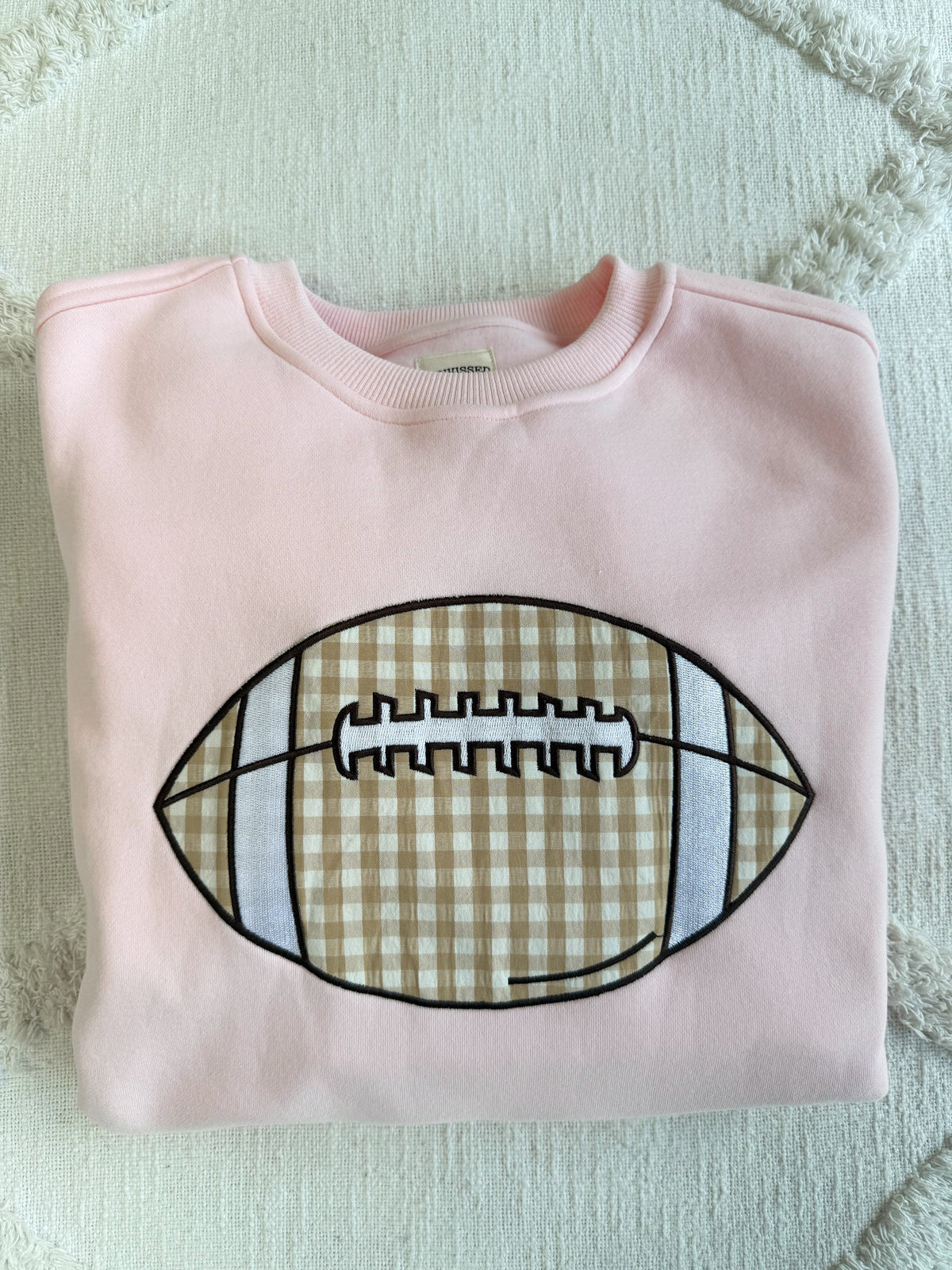Light Pink Game Day Gingham Football Embroider Sweatshirt