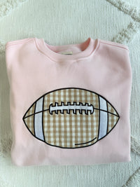 Light Pink Game Day Gingham Football Embroider Sweatshirt