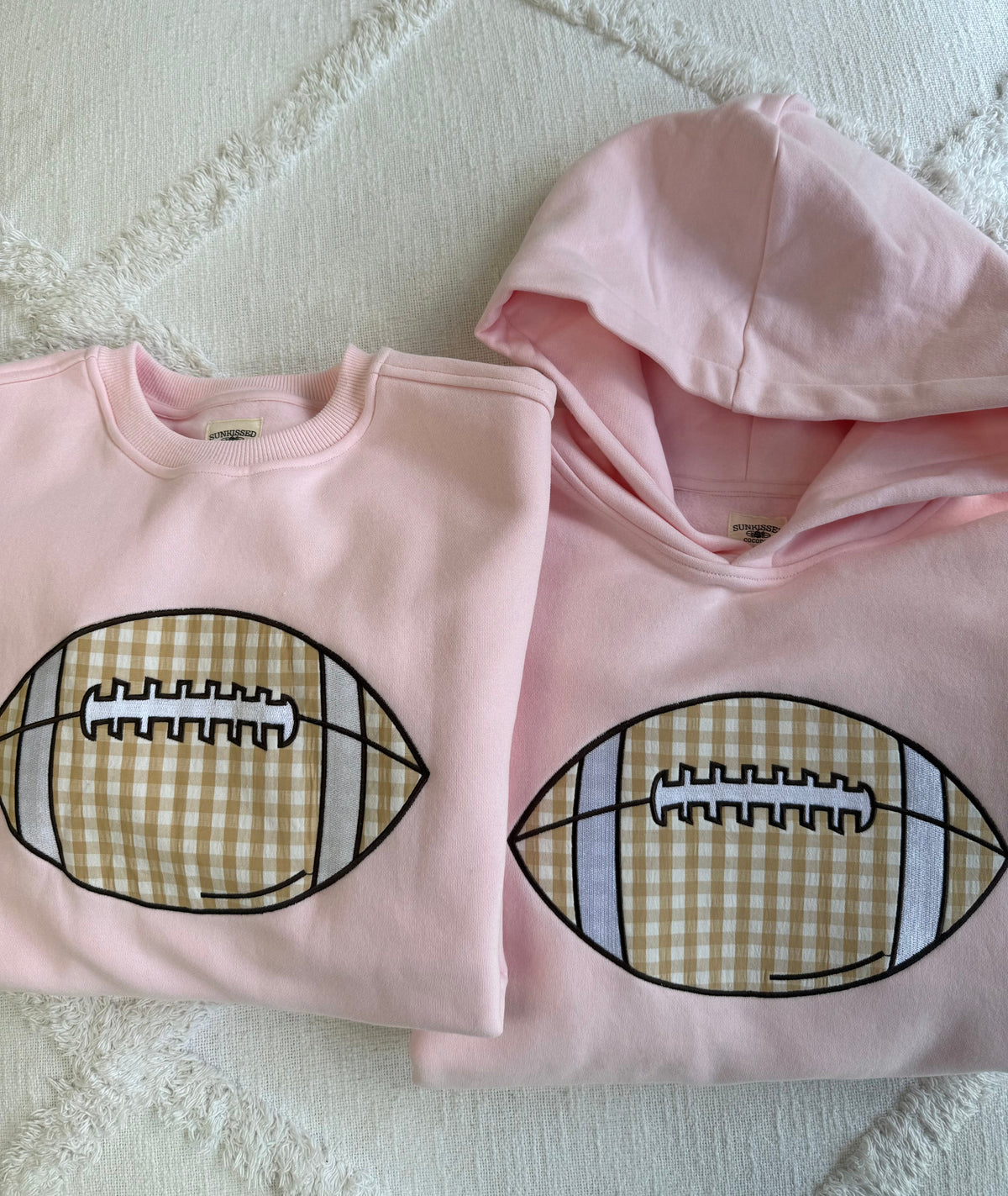 Light Pink Game Day Gingham Football Embroider Hoodie