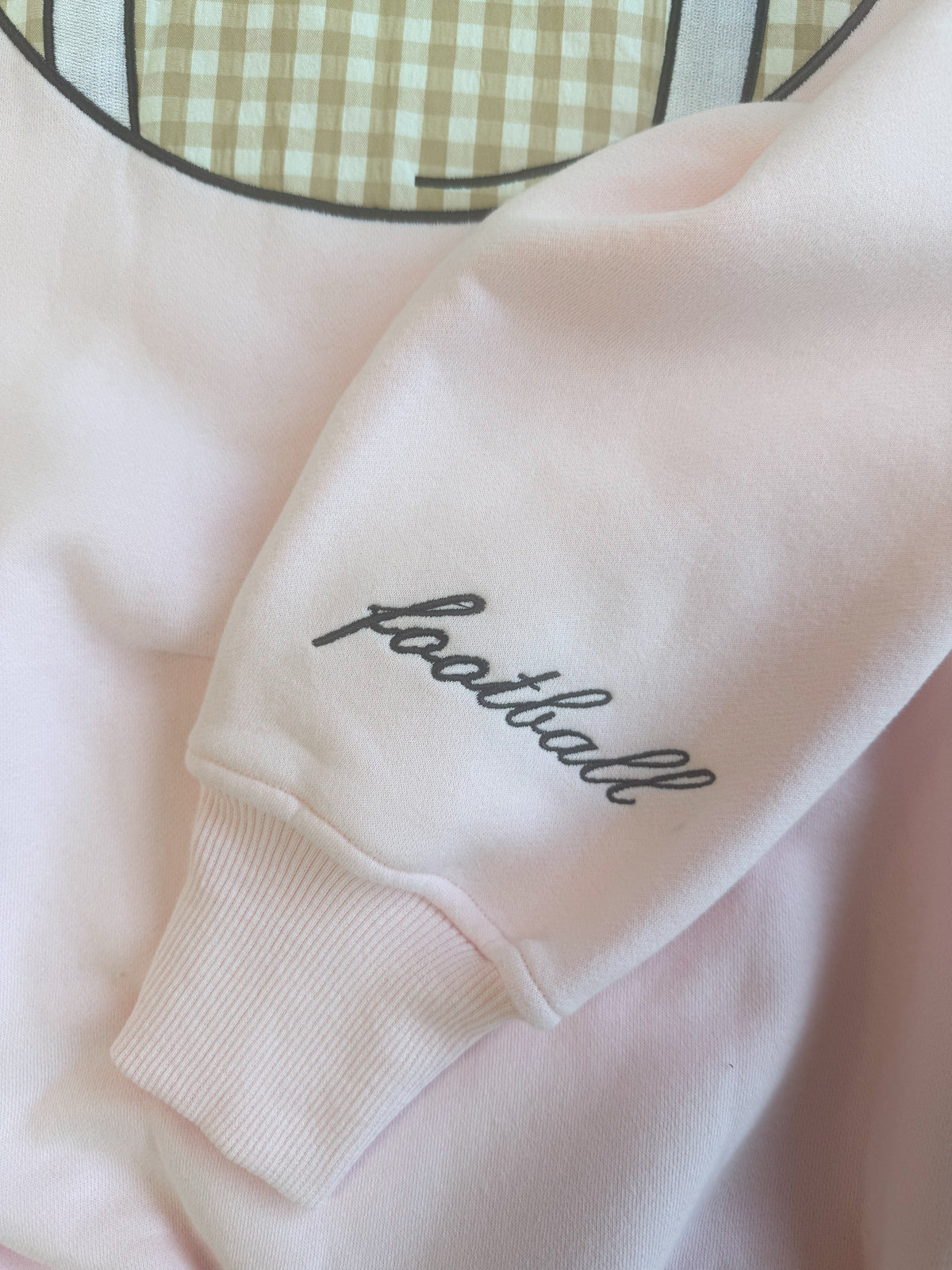 Light Pink Game Day Gingham Football Embroider Hoodie