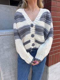 Chunky Blue Button Up Cardigan Sweater