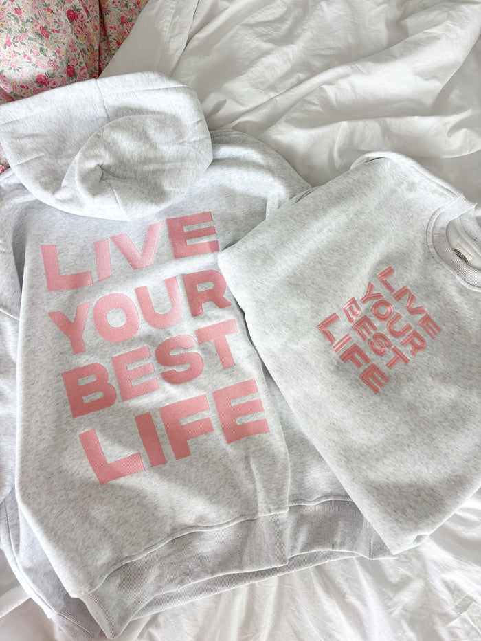 Pearl Grey Live Your Best Life Embroider Hoodie