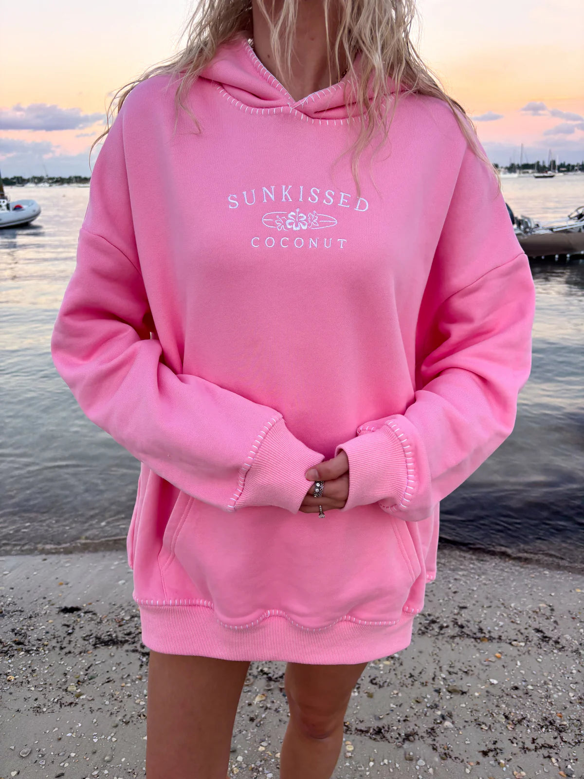 Stitched Sunkissedcoconut Embroidered Oversized Hoodie 100% Cotton