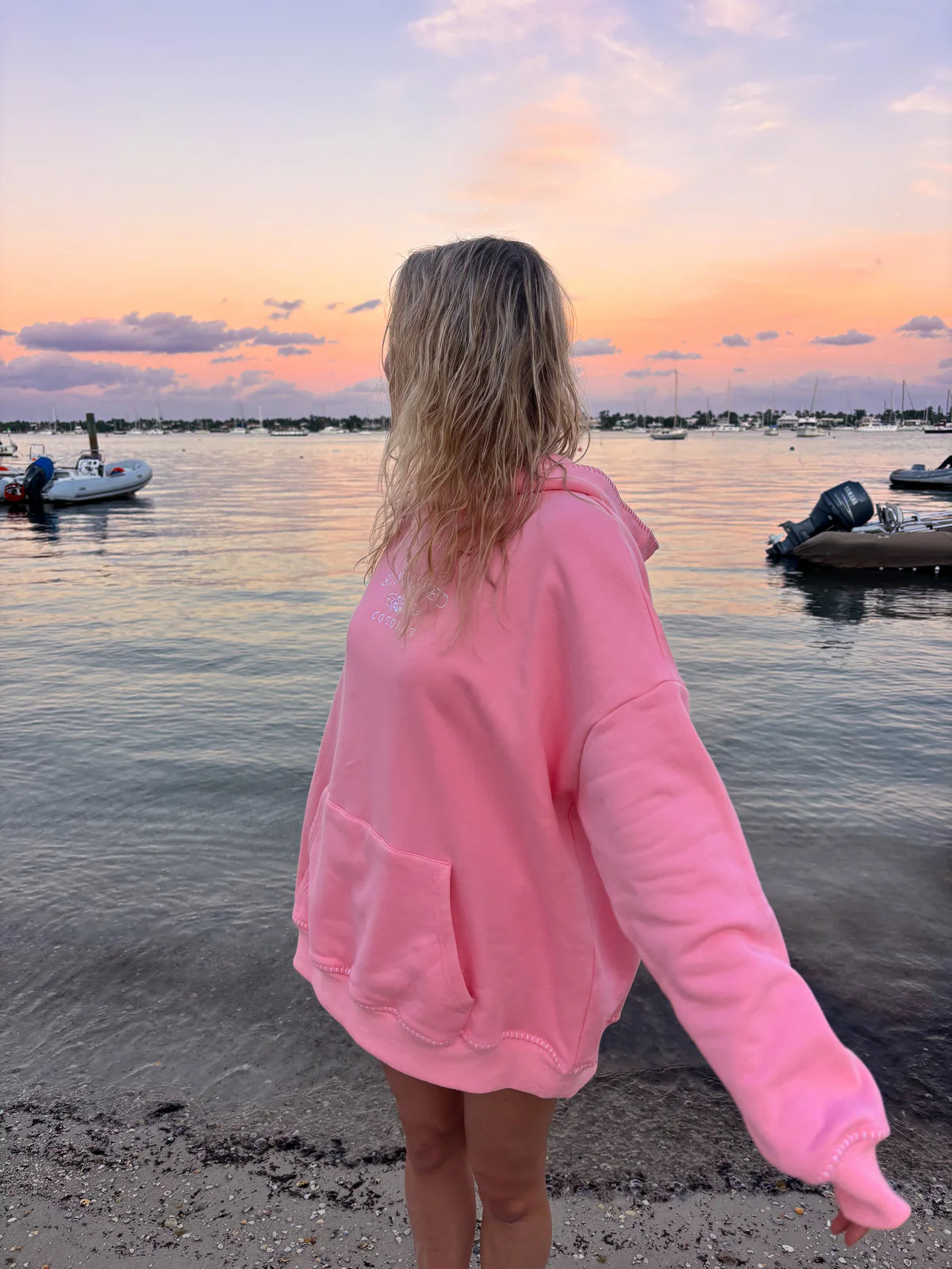 Stitched Sunkissedcoconut Embroidered Oversized Hoodie 100% Cotton