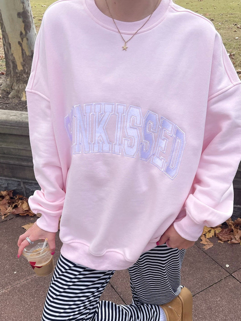 Light Pink Varsity Embroider Sweatshirt