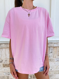 Lush Pink Basic Slightly Cropped Blank Tee