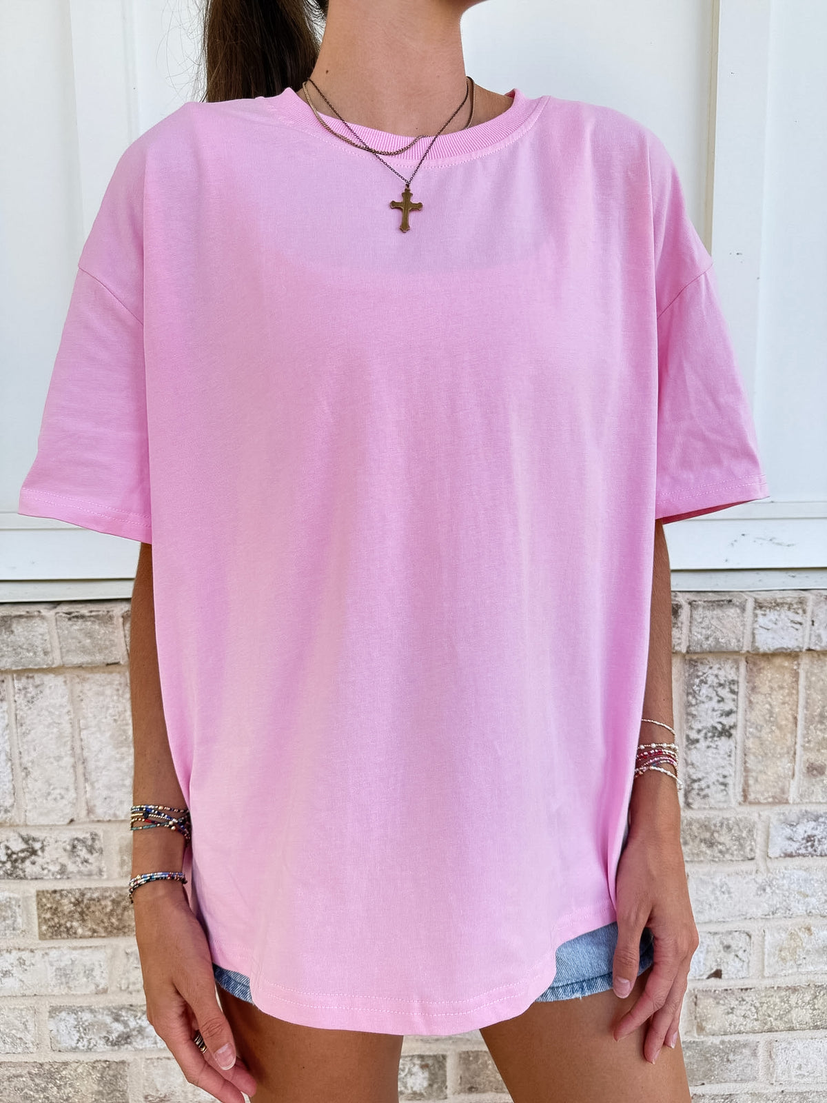 Lush Pink Basic Slightly Cropped Blank Tee