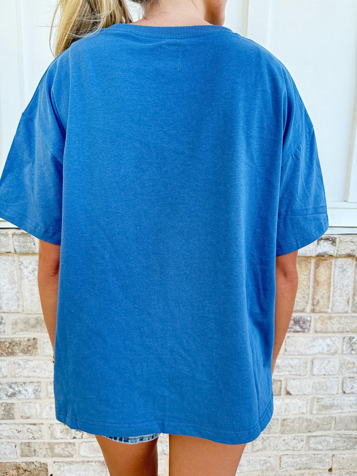 Hamptons Blue Basic Slightly Cropped Blank Tee