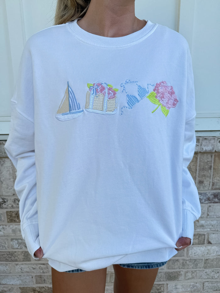 White Old Harbor Garden Embroider Sweatshirt