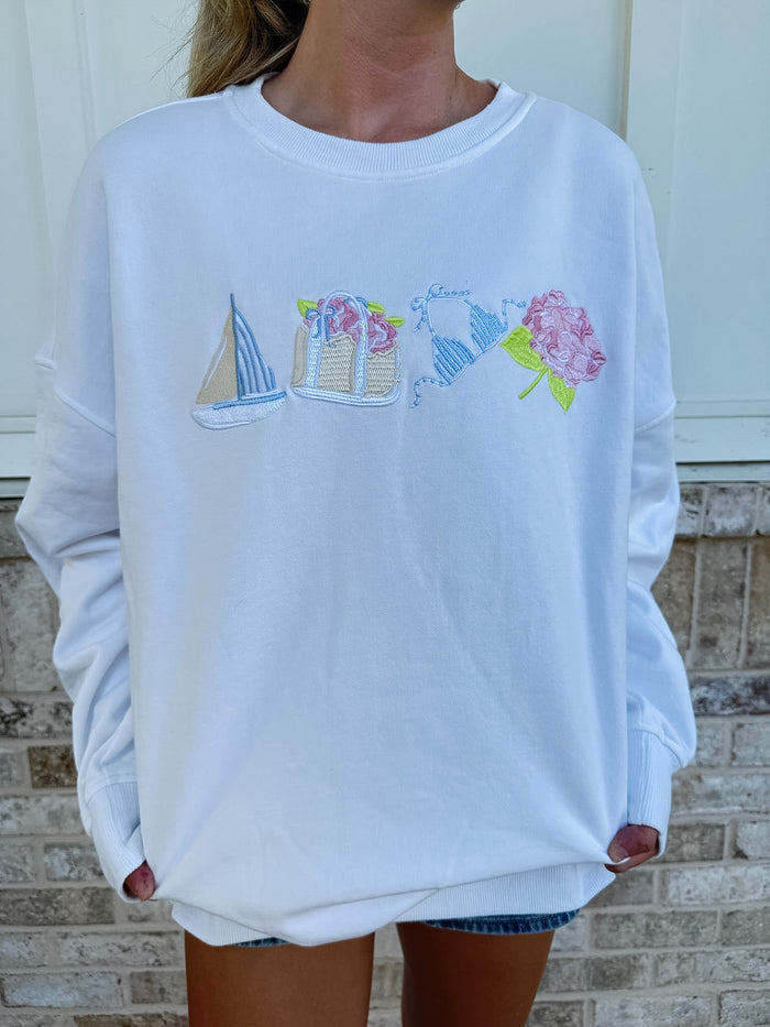 White Old Harbor Garden Embroider Sweatshirt