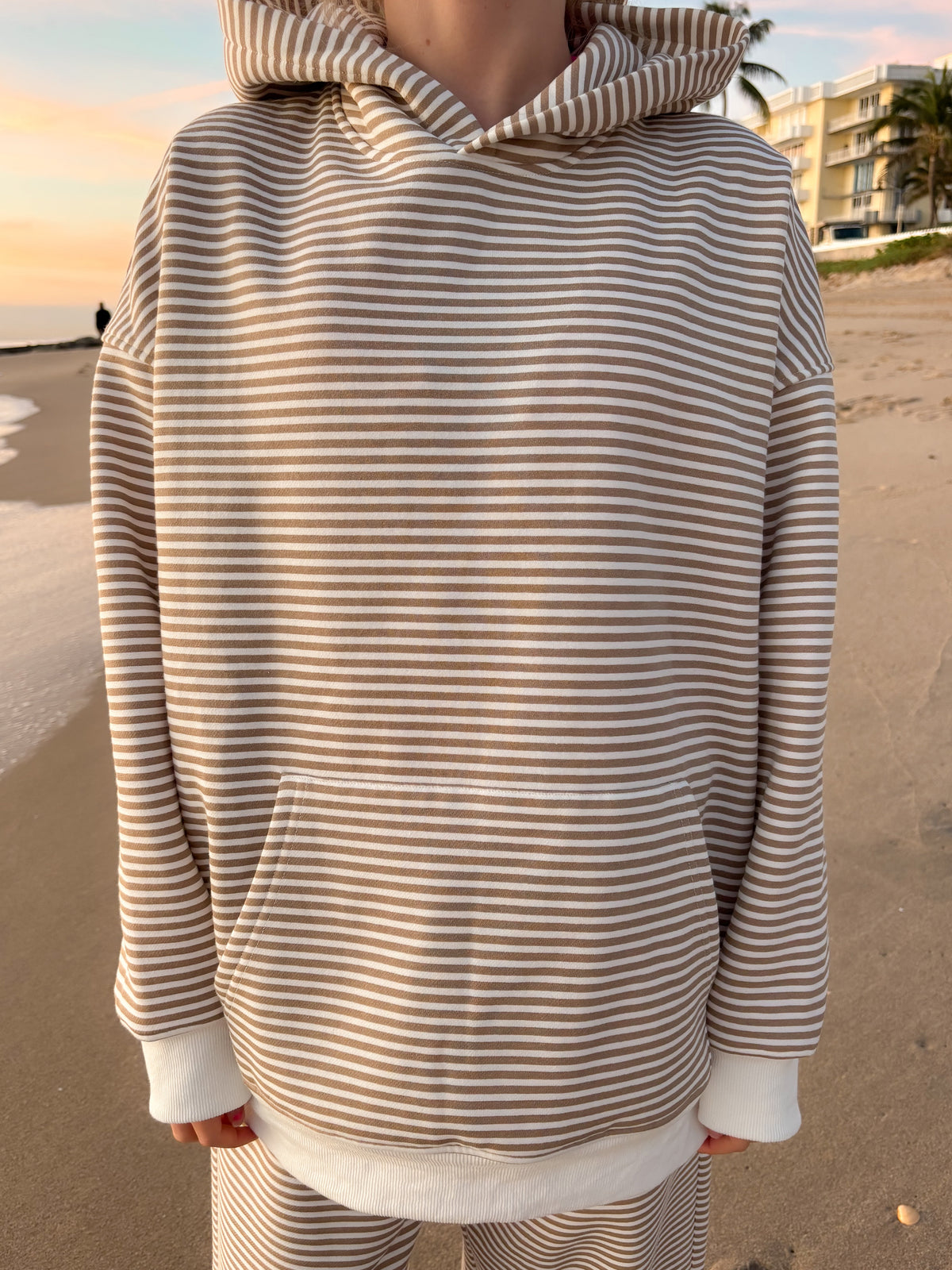 Brown and White Big Striped Hoodie