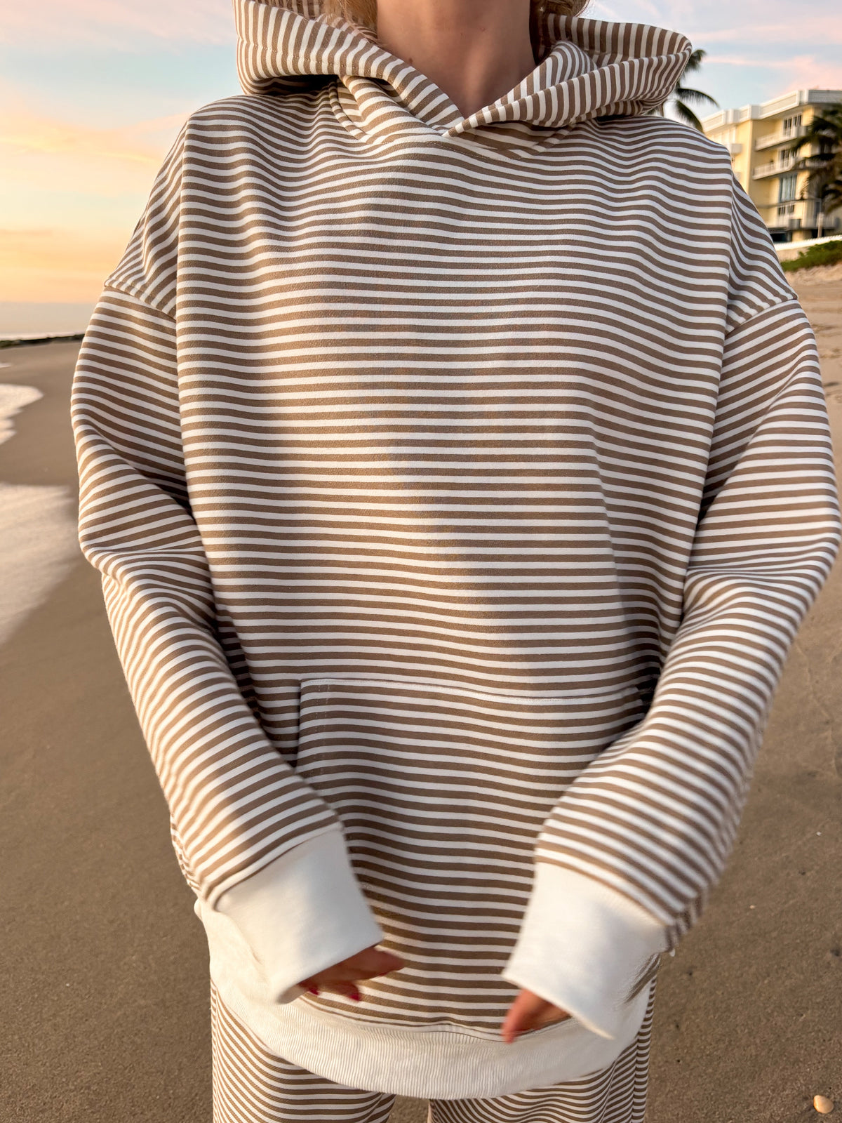 Brown and White Big Striped Hoodie