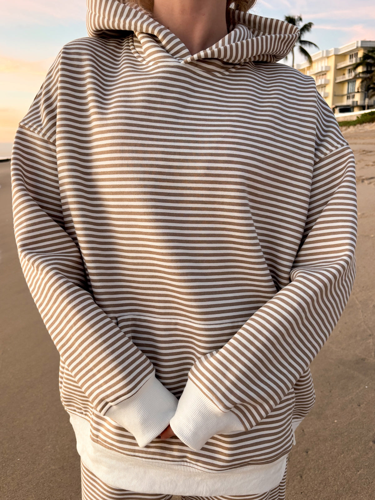 Brown and White Big Striped Hoodie
