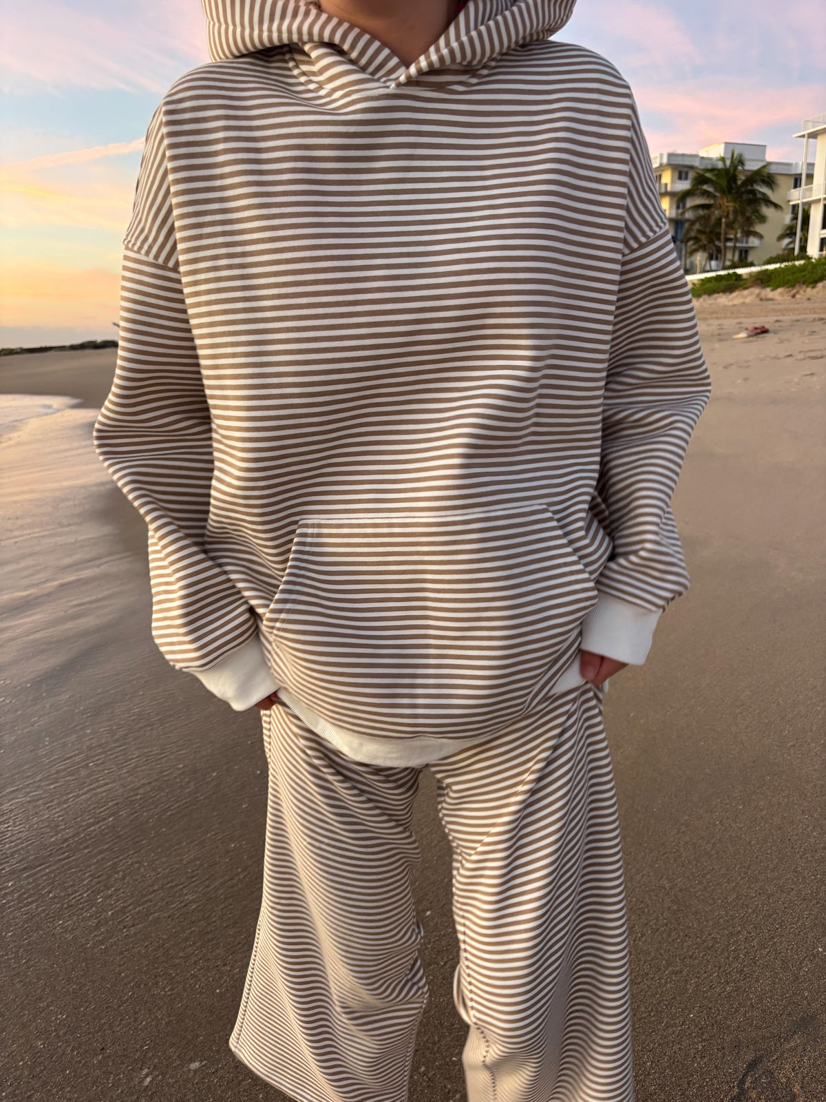 Brown and White Big Striped Hoodie