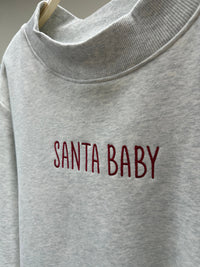 Pearl Grey Santa Baby Embroidered Mockneck Sweatshirt 100% Cotton
