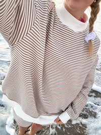 Brown and White Big Striped Mockneck Sweatshirt